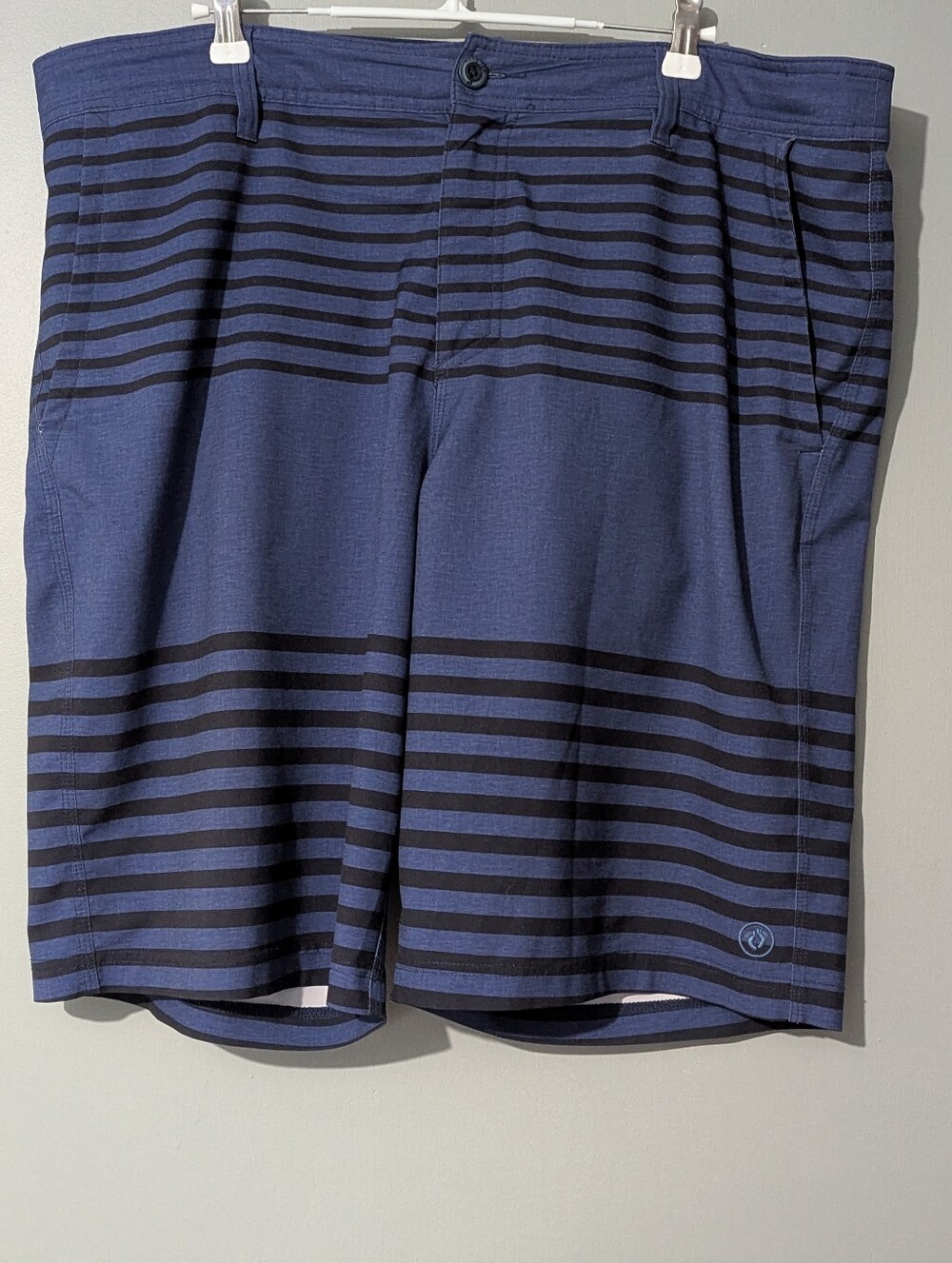 Hangten Men's Navy Blue Striped Board Shorts Coastal Casual‎